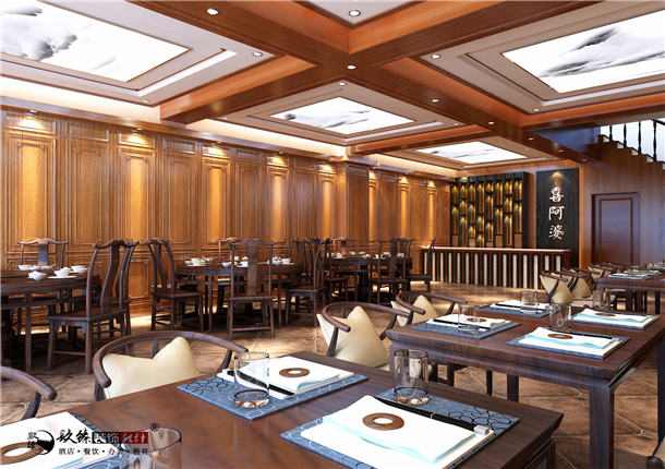 银川喜阿婆连锁餐厅装修设计|古典元素中植入现代文化感